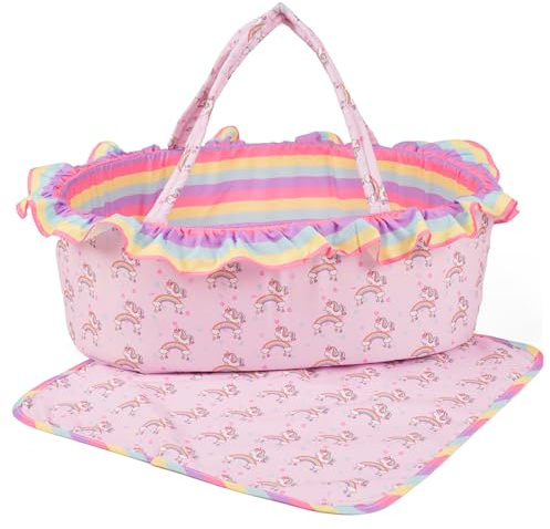 ARTST Baby Doll Bed Set- Portable Bassinet for Dolls up to 53 cm - Handbag for Girl - Includes Blanket, Mattress, Quilt