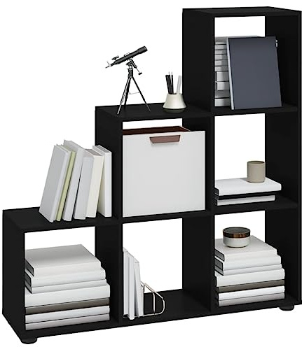 Tomostar Bibliothèque Escalier, Étagère Escalier Étagère de Rangement Noir 107 cm Bois d'ingénierie