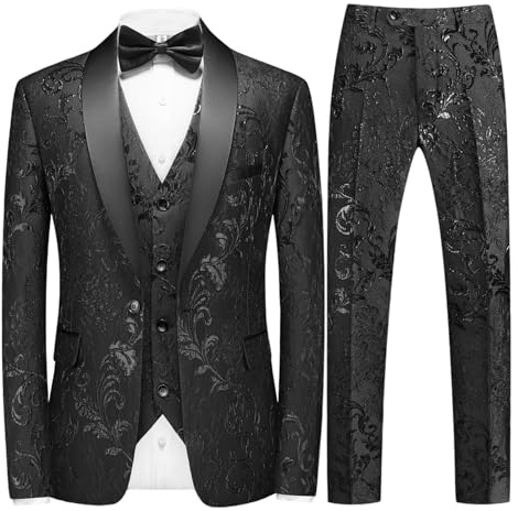 Men's Black Suit 3 Piece Satin Shawl Lapel Blazer Jacket Vest Pants Tuxedo Set for Wedding Prom Dinner Party X-Large