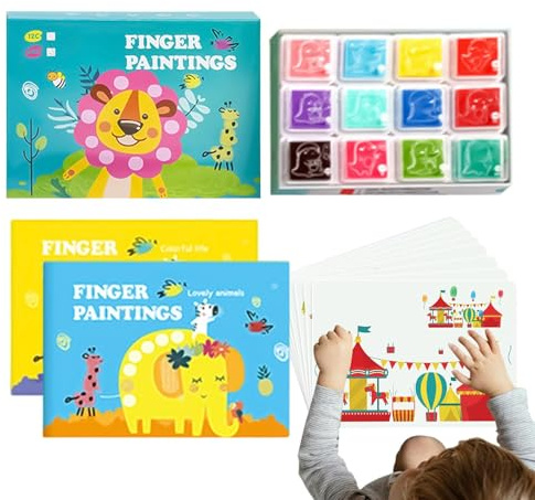 Sionhiuo Colore delle dita per bambini, 12 colori, lavabile in 12 colori, per colori ad acqua, per asilo, viaggi, auto, intrattenimento di compleanno, sviluppo