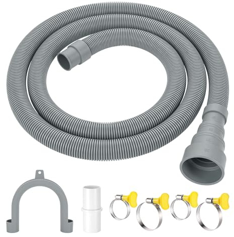 Hahorpa Manguera Lavadora 1m, Extensión de Desagüe Lavadora con Conector de Tubería, Abrazaderas y Soporte para Curvas en U, Kit de Manguera Desague Lavadoras para Lavavajillas de Caravana