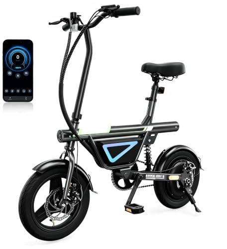 Finbike EB1S Electric Bike for Adults Teens, 14 Commuter E Bike with APP Control, 36V 12Ah Battery with Customisable LED Light, 65KM Max Range & 25KM/H Speed