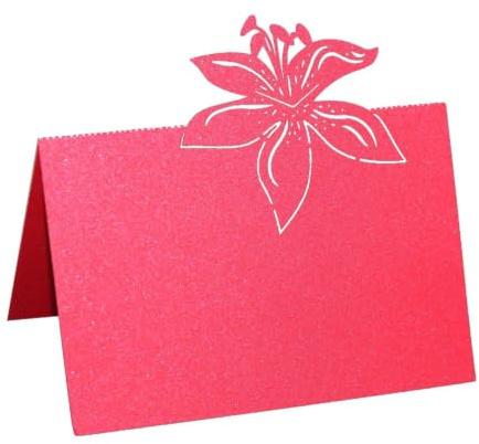 50-pack Laserskuren Lilja Platskort, 9x6cm Tomt Vikbart Tältbord Namn Eskortkort, Blommiga Ihåliga Sittkort För Bröllop Brud Dusch Bankett Födelsedagsfest (Röd)