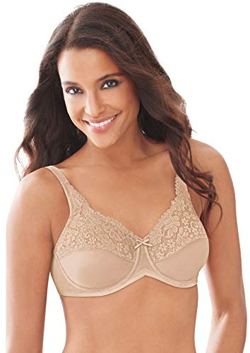 Lilyette Bali Minimizer Underwire with Lace Trim, Microfiber Full Coverage Bra Soutien-Gorge minimisant, 1,3 cm Environ, Paris Nude, 38DD Femme