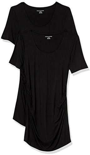 Amazon Essentials T-Shirt con Scollo Rotondo e Arricciatura a Maniche Corte Premaman Donna, Pacco da 2, Nero, XXL
