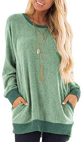 iChunhua Ladies Tops Long Sleeve O Neck T-Shirt Longline Sweatshirt Home Clothes Green XXL