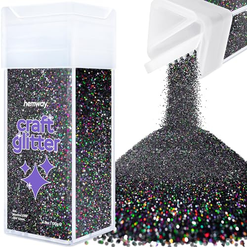 Hemway Craft Glitter Shaker Black Holographic 130g Microfine | for Resin & Epoxy Crafts, Christmas Art Supplies, Nail, Body, Face, Eye, Festival, Crafting, Slime, Sparkle