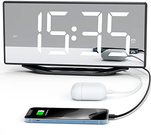 Lauter Wecker für Schwere Schläfer, Doppelwecker Digital 8.7'' LED Spiegelwecker für Kinder, Jugendliche, Wecker Ohne Ticken mit 7 Lautstärke und Dimmer, Batterie-Backup, Schlummer, 12/24H-DST