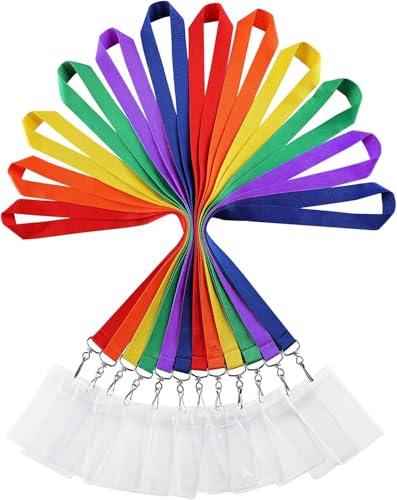 8er Pack Regenbogen Polyester Lanyards mit wasserdichten Ausweishaltern - Langlebige und Farbenfrohe Halsbänder für Ausweiskarten, Schlüssel und mehr