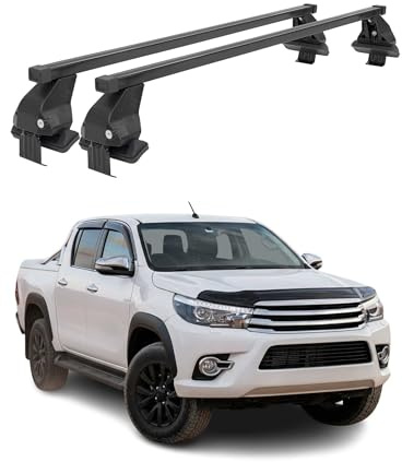 OMAC Dachträger Querträger Stahl für Toyota Hilux mk7 2011-2015 FL – Abschließbar – City-Crash-getestet – DIN 75302:2019 – ISO/PAS 11154:2006 – Max. 50 kg Schwarz