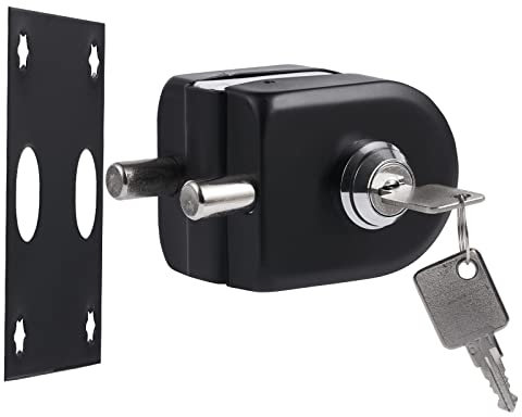 Cerradura de vidrio de doble cara en acero inoxidable 304 negro,sin perforación,pestillo de suelo para puerta corredera o deslizante de un solo lado,adecuada para vidrio de 10-12mm,incluye 2 llaves.