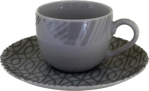 Set di Tazzine e Piattini Da Caffè Modello Lyman In Ceramica Colore Grigio Decoro Moderno Per 6 Persone