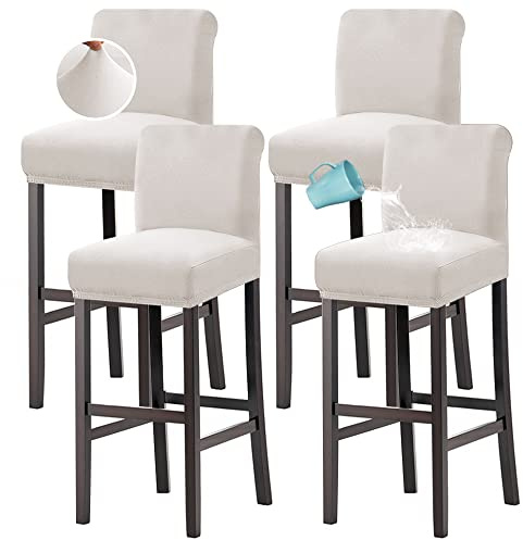 H.VERSAILTEX 100% Waterproof Bar Stool Cover Stretch Counter Stool Pub Chair Slipcover for Dining Room Removable Soft Thick Solid Fleece Fabric Bar Stool Slipcovers Set of 4, Ivory