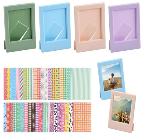 Mini omedelbar fotoramar med 40 ark fotoalbum kantklistermärken, färgglad fotoram för 3-tums foton, fototillbehör för snabbkamera kompatibla med Instax Mini-serien