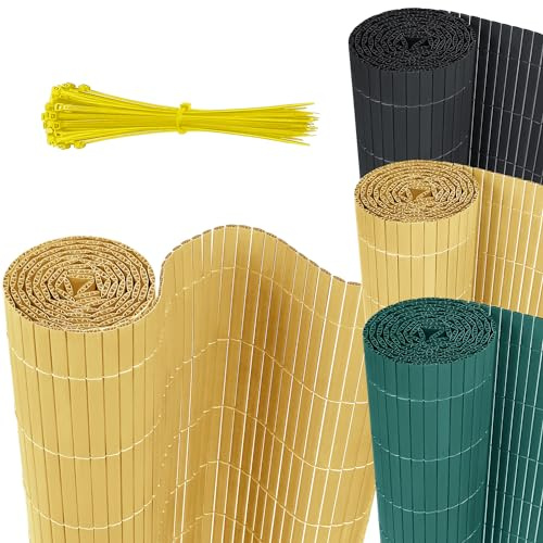 JOIEYOU Esterilla de protección visual de PVC, protección visual, revestimiento de balcón, protección visual con bridas, valla de PVC, protección contra el viento, opaca (120 x 500 cm, bambú)