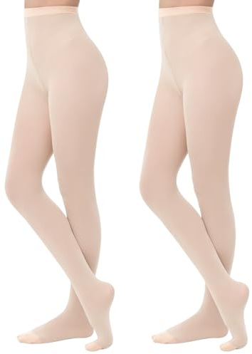 MANZI 2 Pairs Women’s Transition Ballet Stocking Tights Convertible Dance Performance Tights for Women Ballet Pink M-L