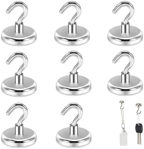 Crochet Magnétique, 8 Crochets Magnétiques, Aimants Super Puissants Avec Crochet, Grand Support Magnétique Domaine d'utilisation Cuisine, Extra Fort