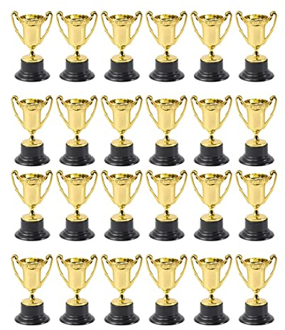 CosyCaya Mini Trofeo Dorado de 24 Uds, DecoracióN de Premios, Premios de PláStico, Premios de Regalo para NiñOs de GuarderíA, Trofeo con Base Negra