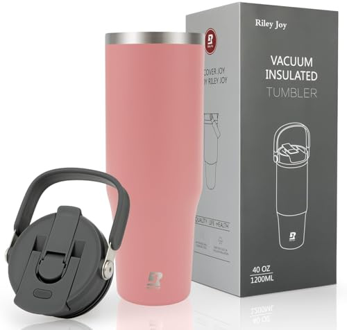 Riley Joy 2.0 Trinkflasche Edelstahl 1.2L Thermobecher mit Strohhalm und Henkel - Spülmaschinenfest - Auslaufsicherer Kaffeebecher to Go