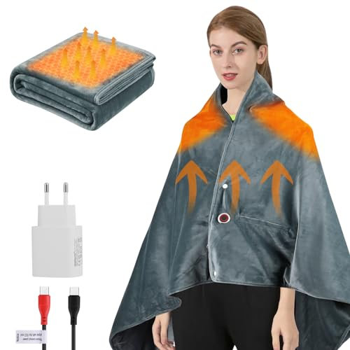 Dreamhigh® Heizdecke mit Abschaltautomatik 150 * 90CM, Graphen Wärmedecke Elektrisch mit 3 Temperaturstufen Einstellbar, Flanellmaterial Maschinenwaschbar, für Zuhause, Büro, Reisen, Wandern, Grau