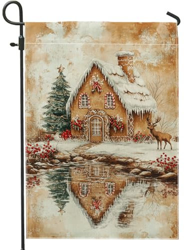 Bandiera da giardino invernale del paese delle meraviglie, bandiera decorativa per la casa di pan di zenzero, bandiera su entrambi i lati per esterni, per Natale, cartello natalizio per esterni