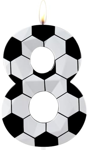 Velas en forma de número 8 para el 8º cumpleaños - Cera de primera calidad y diamante 3D - Decoración de tarta con temática de fútbol para hombres y niños