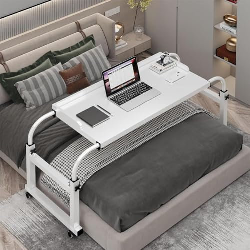 Table de lit réglable avec roulettes, table de chevet roulante pour lits jumeaux/double/grand lit/king size, bureau d'ordinateur réglable en hauteur pour poste de travail debout et plateau de