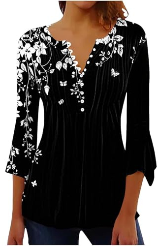 Camicia Elegante Donna a Manica Scollo a V T-Shirt a 3/4 Lunga Top Bluse Maglietta Stampato Basic Tee Moda Camicetta all-Match Primavera Estate Abbigliamento Saldi Regalo per la Festa della Mamma