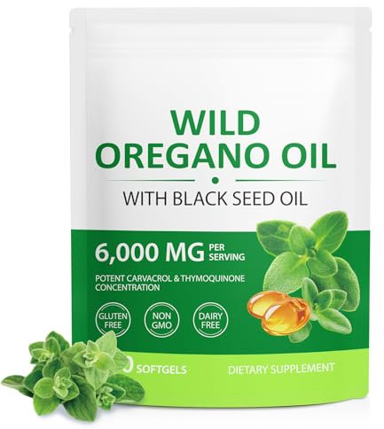 Oregano Öl Kapseln 120 Softgel, Oregano Öl Bio Kapseln Vegan - 2 in 1 6000 mg Oreganoöl mit 200 mg Schwarzkümmelöl, Verdauungsunterstützung, Reine & natürliche
