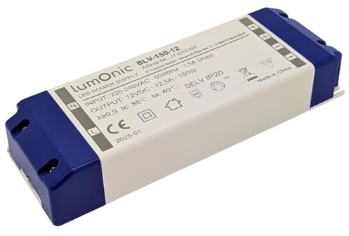 Lumonic I Transformador LED BLV-150-12 I 12V 150W I Input 220-230VAC I sin parpadeos I Protección contra sobrecargas I Fuente de alimentación LED I para iluminación LED