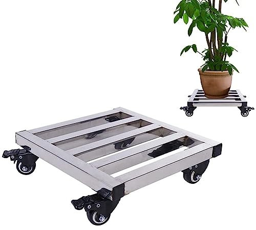 Carro de acero inoxidable resistente con ruedas, soporte grande de metal para macetas de jardín y flores, organizador duradero para mover plantas, plataforma de hierro para un fácil transporte