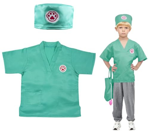 JYNVO Disfraz Medico Niño Niña, Veterinario infantil, Médico de animales para niños, Disfraz Doctora Niña Adecuado para 3-7 Años Niños Halloween Pascua Cosplay Fiesta