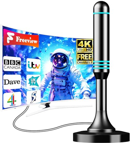 2025 Indoor TV Aerial – Long Range Freeview Aerial with 360° Signal Reception, Magnetic Base, 4K & Full HD Support, Easy Install for Smart & Older TVs, 16.5ft Cable
