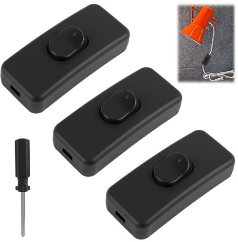 3 PCS 2A Single Cut Straight in Power Cord Switch, Torpedo Switches for 2 Core Wiring, Compatible with Round or Flat Wire, For Desk Lamps, Lighting, and Small Appliances, 250V (Black)