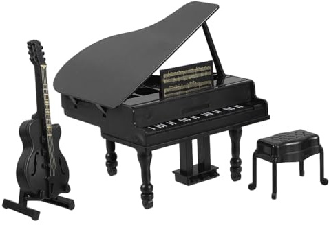 ORFOFE Miniature Instruments Musique pour Maison de Poupée Ensemble Piano et Guitare Noir Figurines Décoratives Réalistes pour Accessoires Maison Poupée et Collection
