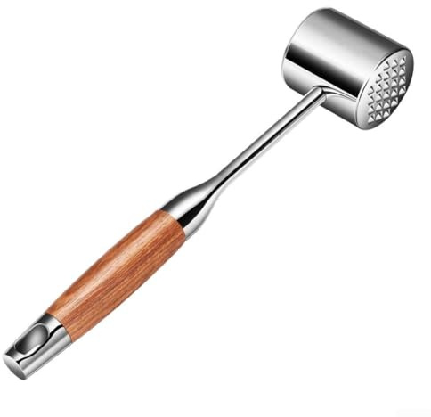 Martillo ablandador de carne de acero inoxidable 304 con mango de palisandro de doble cara para ablandar y aplanar filetes, herramienta de cocina de 24 pinchos y superficies planas para cocinar en