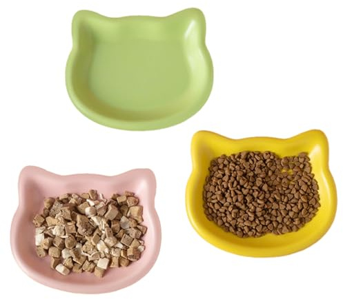3 Pcs Cat Bowls Set, Kitten Food Bowls with Adorable Shape, 12x15.5cm Pet Feeding Dishes for Dry & Wet Food, Cat Water Bowl in Pink, Green, Yellow, PP Material (Pink, Green, Yellow)