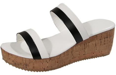 Generisch Pantofole estive per dita aperte, scarpe casual per tutti i giorni e la spiaggia, design slip-on a cuneo, ideali per relax e comfort, bianco, 40 EU