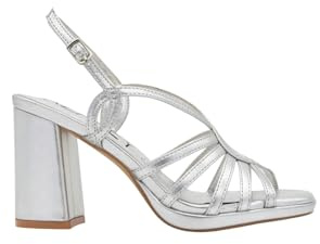 Azarey SANDALIAS PLATA TACÓN ANCHO TIRAS - (Talla 38)