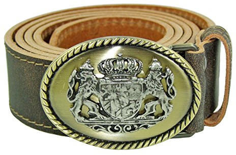 Cintura bavarese con stemma del leone dorato – marrone scuro – Cintura tradizionale da uomo in pelle per pantaloni e jeans, marrone scuro/ottone, 95 cm