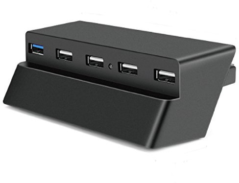 TNP USB-Erweiterung für PS4 Slim Konsole - 5-Port USB 3.0/2.0 Hub für Sony Playstation 4 Slim Edition - Verteiler Adapter Zubehör für Controller, Schwarz