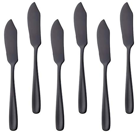 Bisda Stainless Steel Cheese Dessert Knives, Set of 6, Breakfast Butter Knife, Slicer Sandwich Spreader (Black)