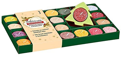 Duftkerzen-Adventskalender mit Keramikleuchter: Inhalt: 24 Palmwachs-Teelichter und Keramik-Teelichthalter in Tannenbaumform