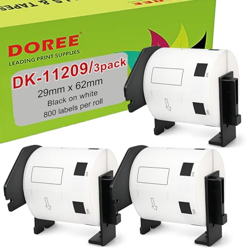 DOREE 3 Rotoli DK-11209 Etichette per indirizzi, 29 x 62 mm, compatibili con Brother DK-11209, Per Brother QL-500,QL-500BW,QL-570,QL-580,QL-700,QL-710W,QL-800,QL-810W,QL-820NWB(800 etichette/rotolo)