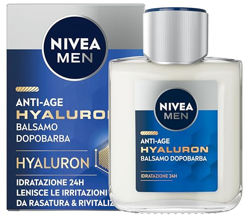 NIVEA MEN Anti-Age Hyaluron Balsamo Dopobarba Uomo 100 ml, Dopobarba uomo con acido ialuronico, Balsamo barba idratante, rivitalizzante e lenitivo per pelli mature