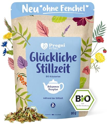 PregniVITAL BIO Stilltee ohne Fenchel – Glückliche Stillzeit Bio Kräutertee für die Stillzeit – mit Bockshornklee, Anis, Kümmel & Lemongras – 80 g lose Kräuter