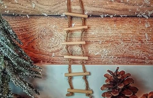 Wichtelzubehör für Wichteltür Miniatur Strickleiter aus Holz und Seil mit 6 Trittstufen, Maßstab 1:12