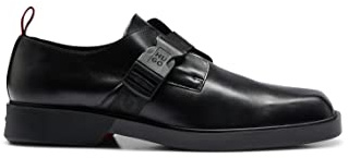 HUGO Men's Iker Monk Nappa Leather Monkstraps with Logo on Strap and Buckle Size, Black, 9.5 UK