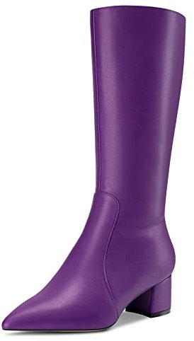 Castamere Donna Chunky Blocco Medio Tacco Heel a Punta Metà polpaccio Cerniera Stivali da Matrimonio Cute 5 CM Heels Viola A 37 EU