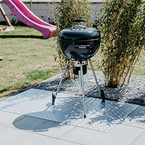 PROFOLIO Silber Grillunterlage Für Alle Grills - Bodenschutzmatte als Hitze- und Funkenschutz - Feuerfeste Grillmatte für Gasgrill, Elektrogrill und Holzkohlegrill - 140 x 90 cm - Größe Wählbar
